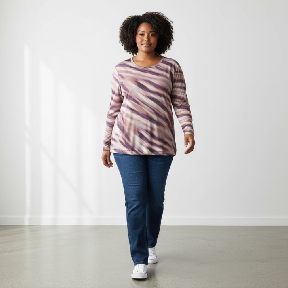 Le Serein Long Sleeve Top in Purple and Cream